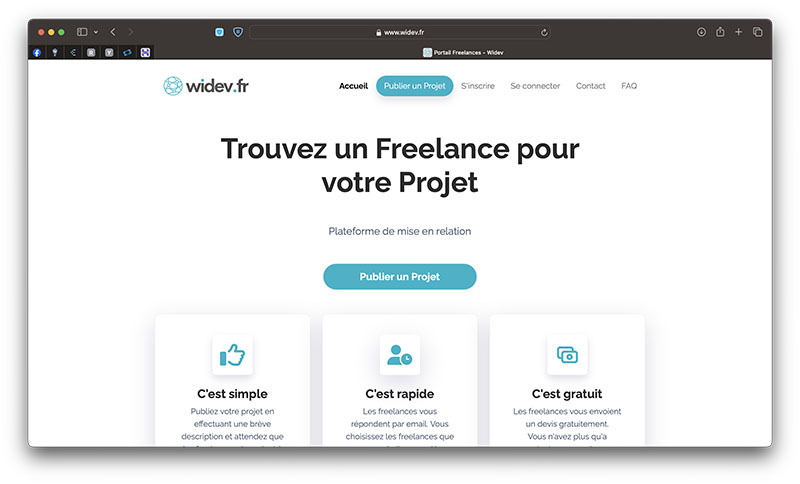 Site de mise en relation entre client et freelances du web widev.fr